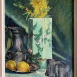 HSP painting "Bouquet of forsythia with lemons" signed A. Gabillet 1942
