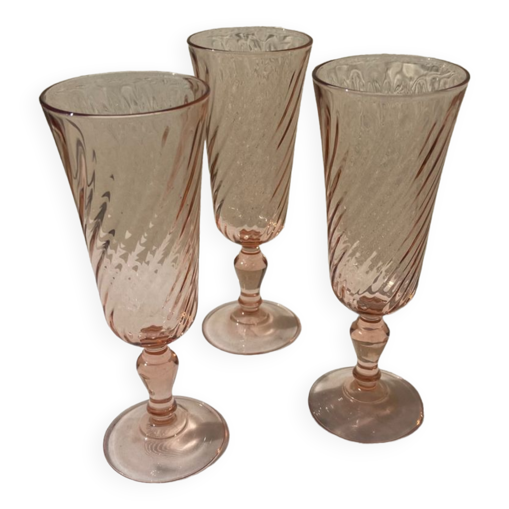 Set of 3 pink Champagne flutes Rosaline 1970