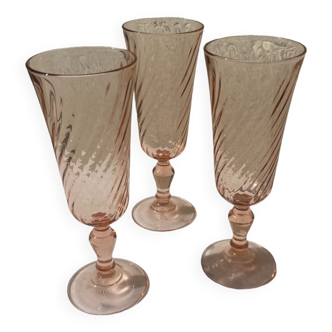Set of 3 pink Champagne flutes Rosaline 1970