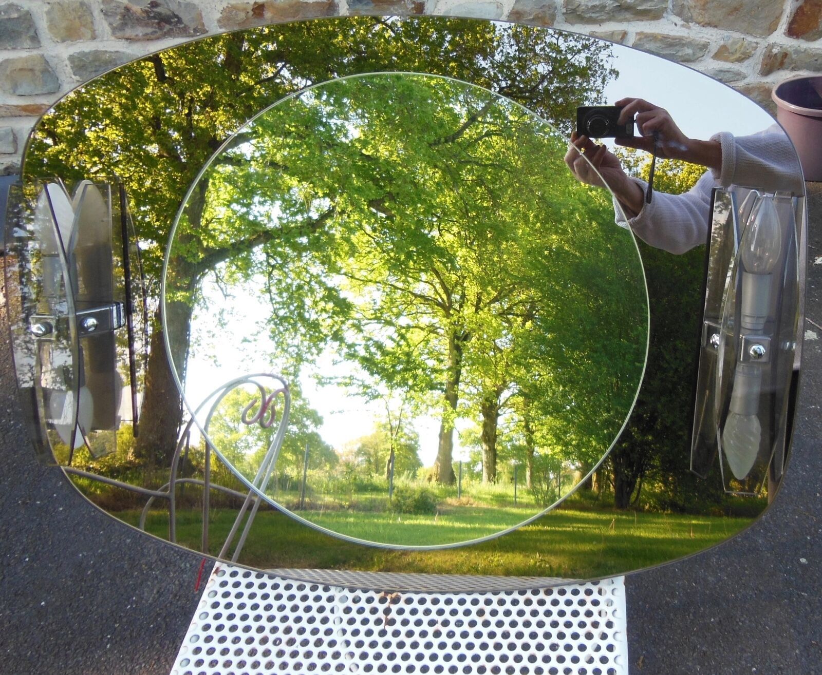 Mirror Fontana Arte with wall lamps