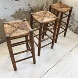 Set of 3 high straw stools