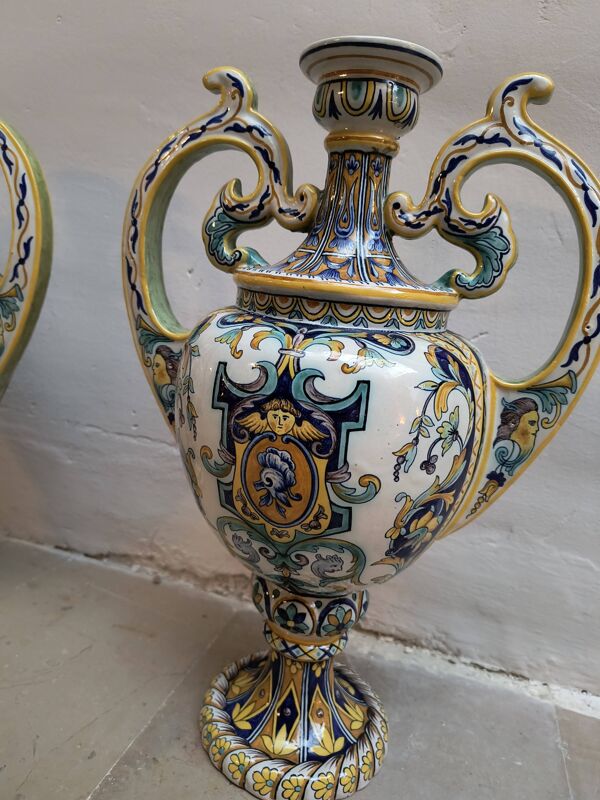 2 vases double anses - faïence de Desvres 1900