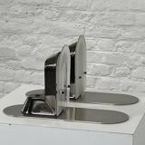 Pair of vintage stainless steel and glass wall lights