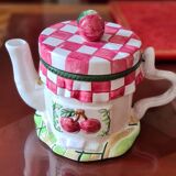 Cherry pattern slip teapot