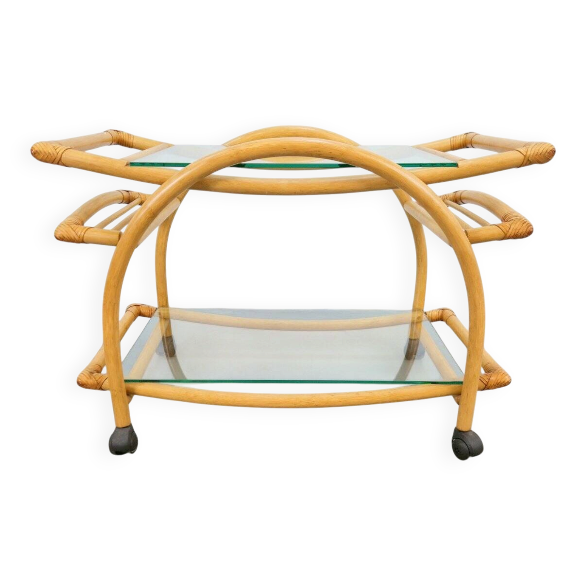 Vintage Trolley in Rattan, Bentwood and Leather, Italy, 1970s