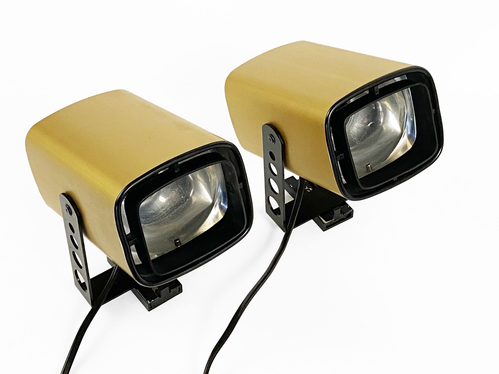 Pair of matte gold bedside wall lamps by Öia. Sweden 1970s