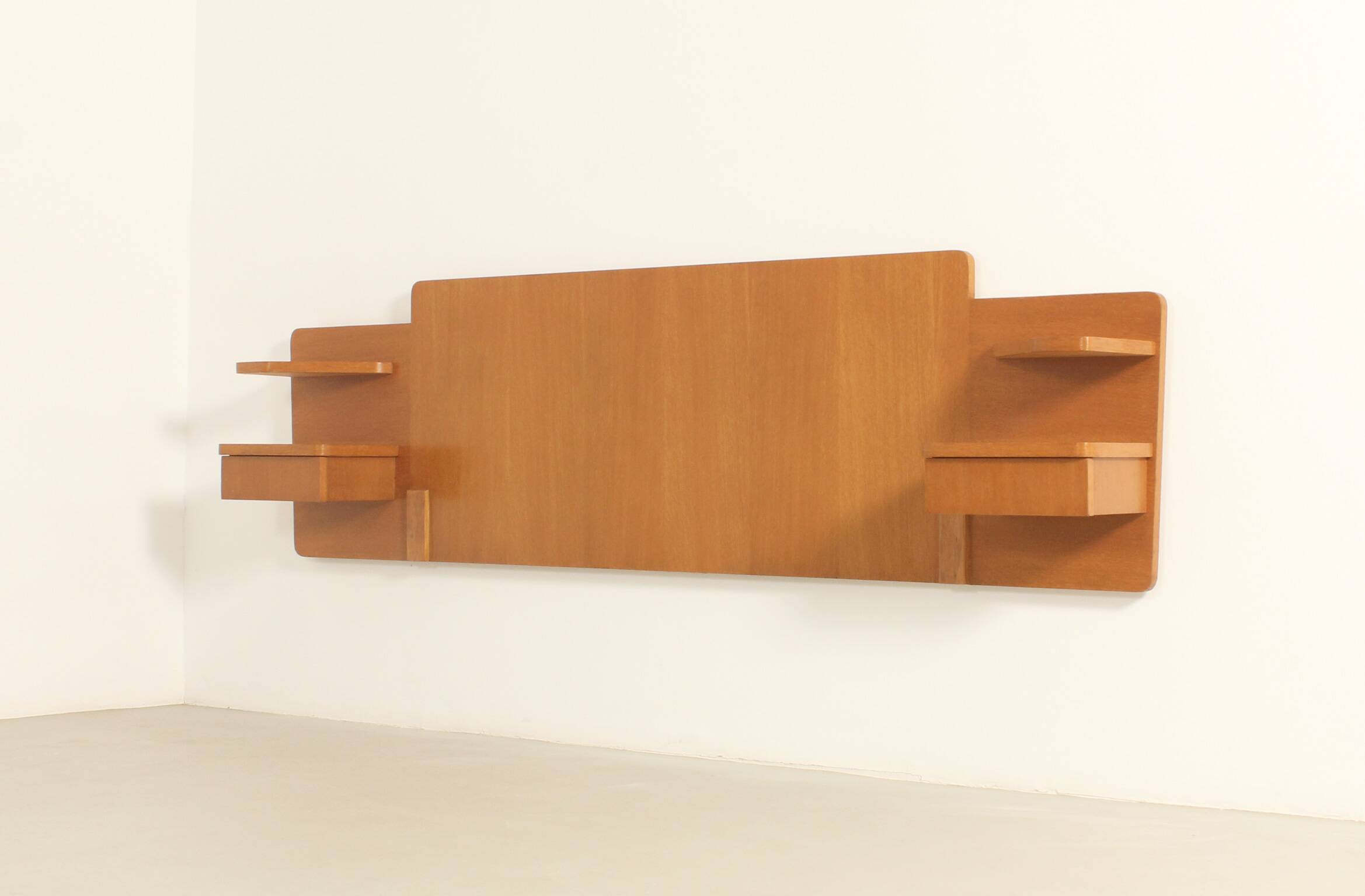 Headboard with teak bedside tables, France, 1960s