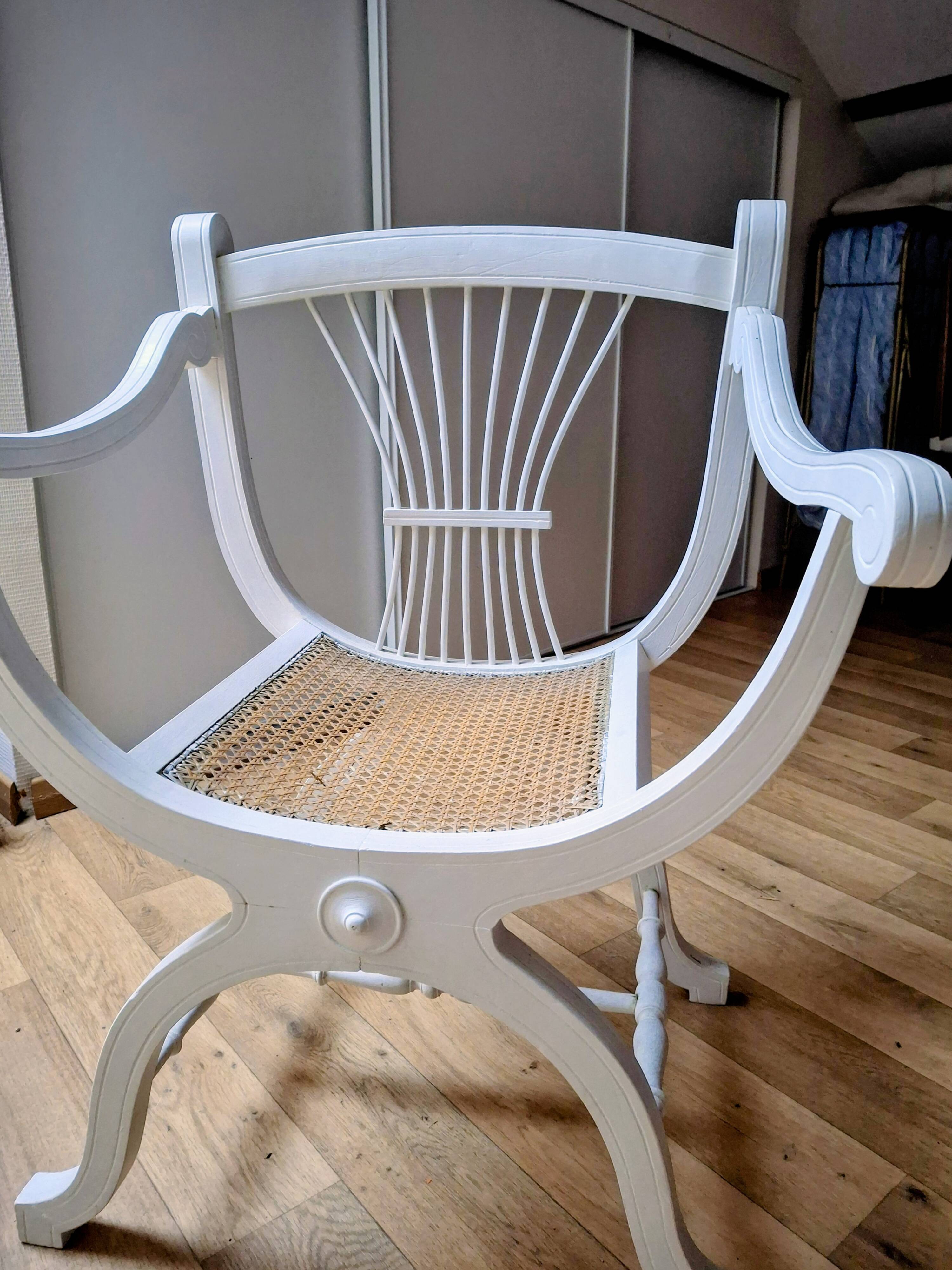 white Dagobert armchair with caning