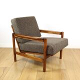 Wooden armchair designed by Z. Baczyk brown vintage chocolate brown boucle lamb