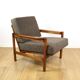 Wooden armchair designed by Z. Baczyk brown vintage chocolate brown boucle lamb