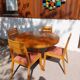 round or oval table with extension, central leg, vintage Baumann design