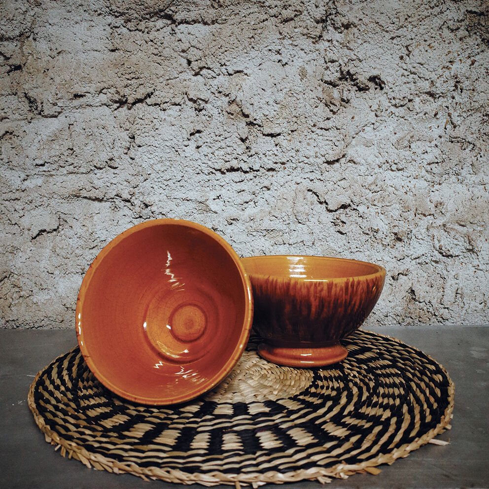 Set of 2 ceramic bowls flamed decoration