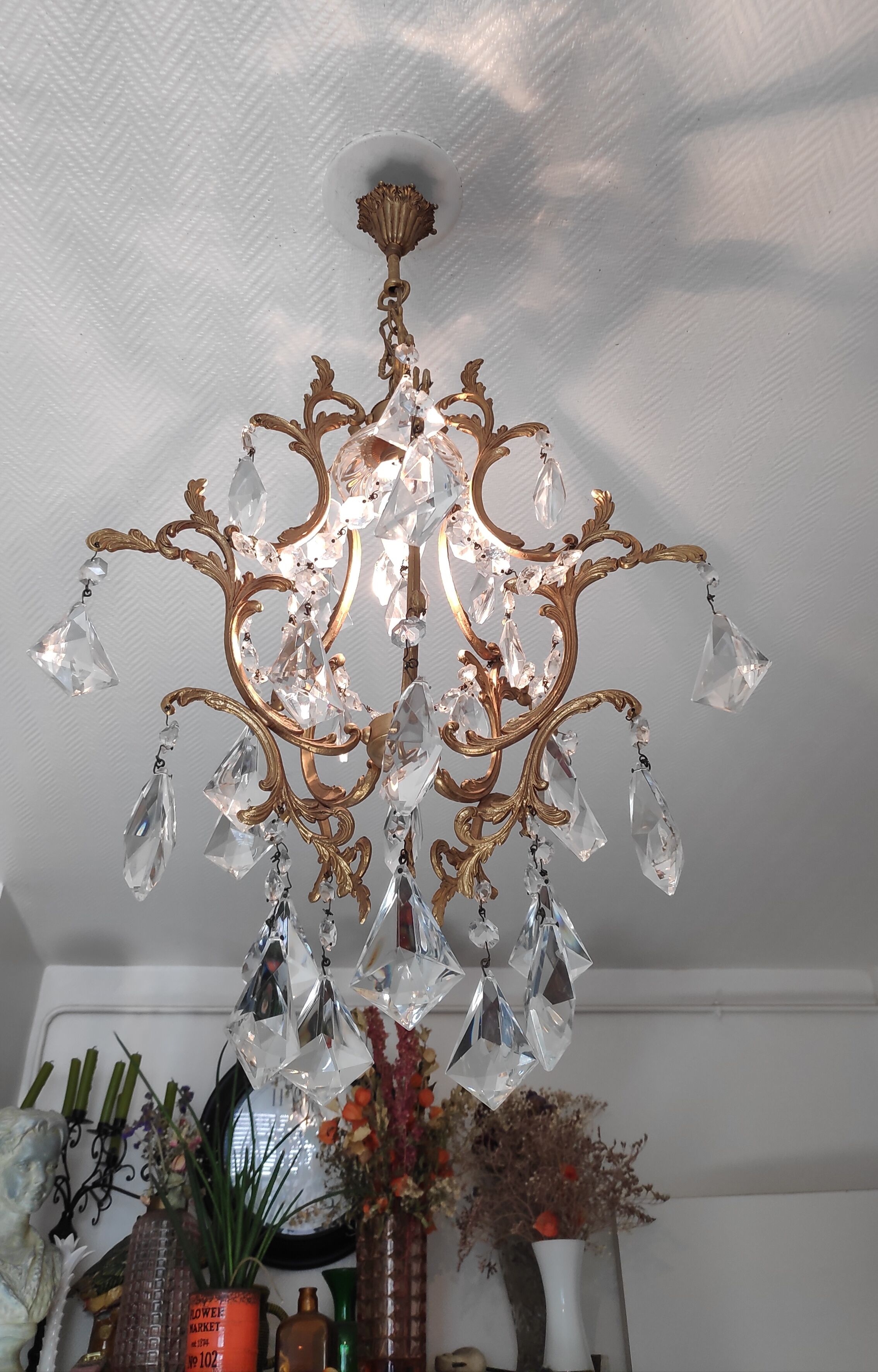 Bronze cage chandelier and crystal grapevines
