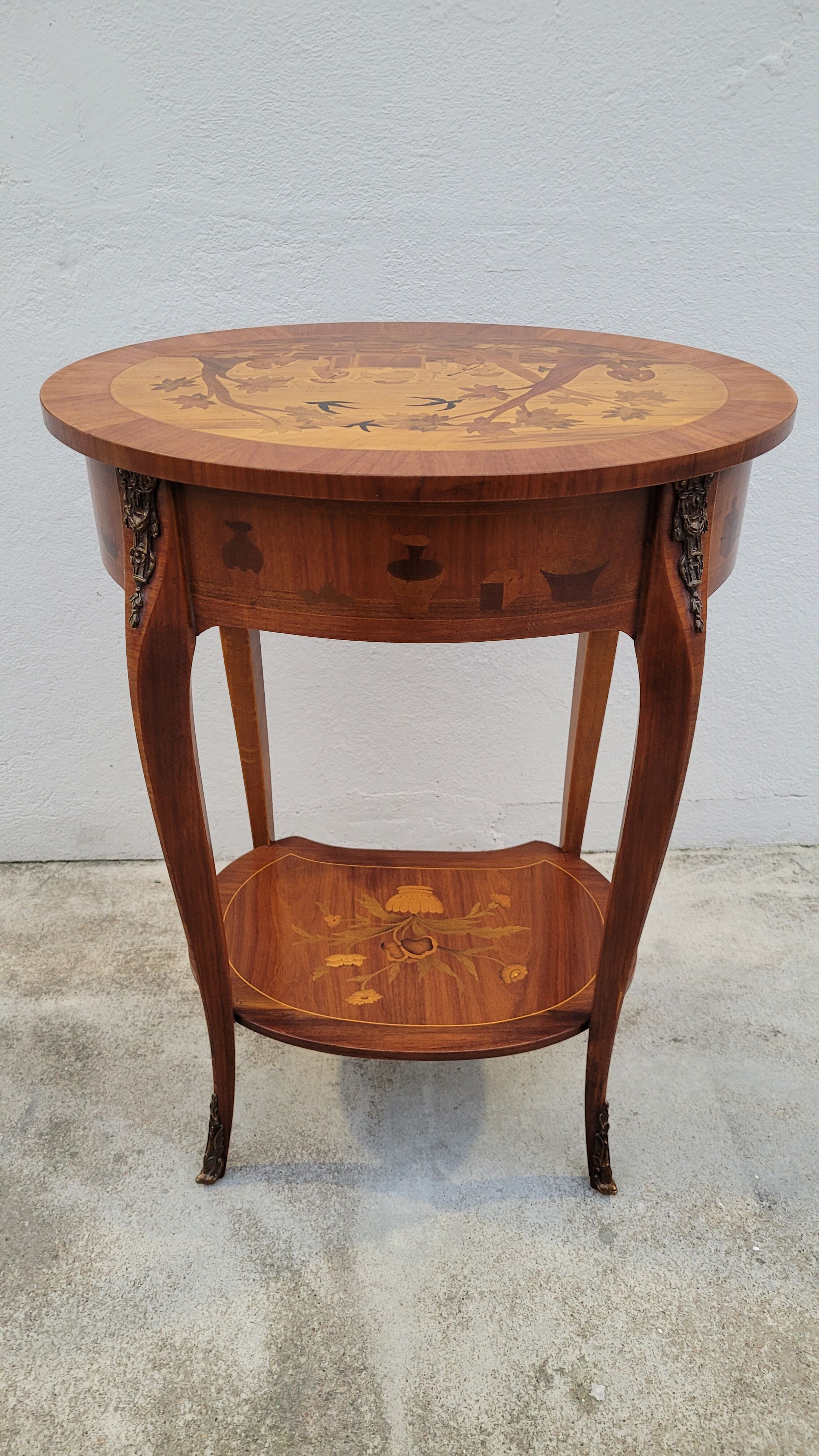 Louis xv style marquetry table Chinese scene