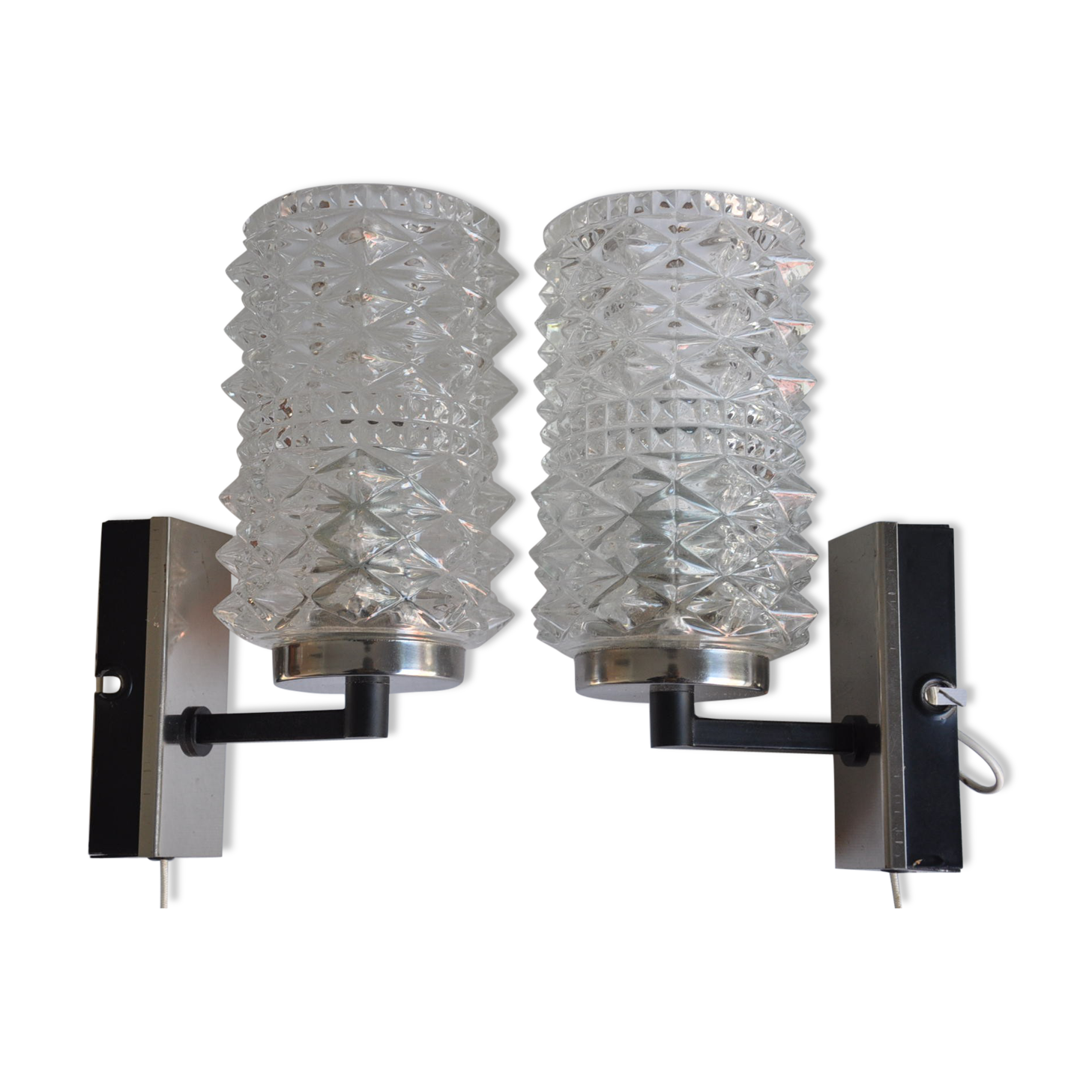 Pair of iron, chromed metal and glass years 50 / 60