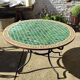 Round zellige table with metal legs and green tile top