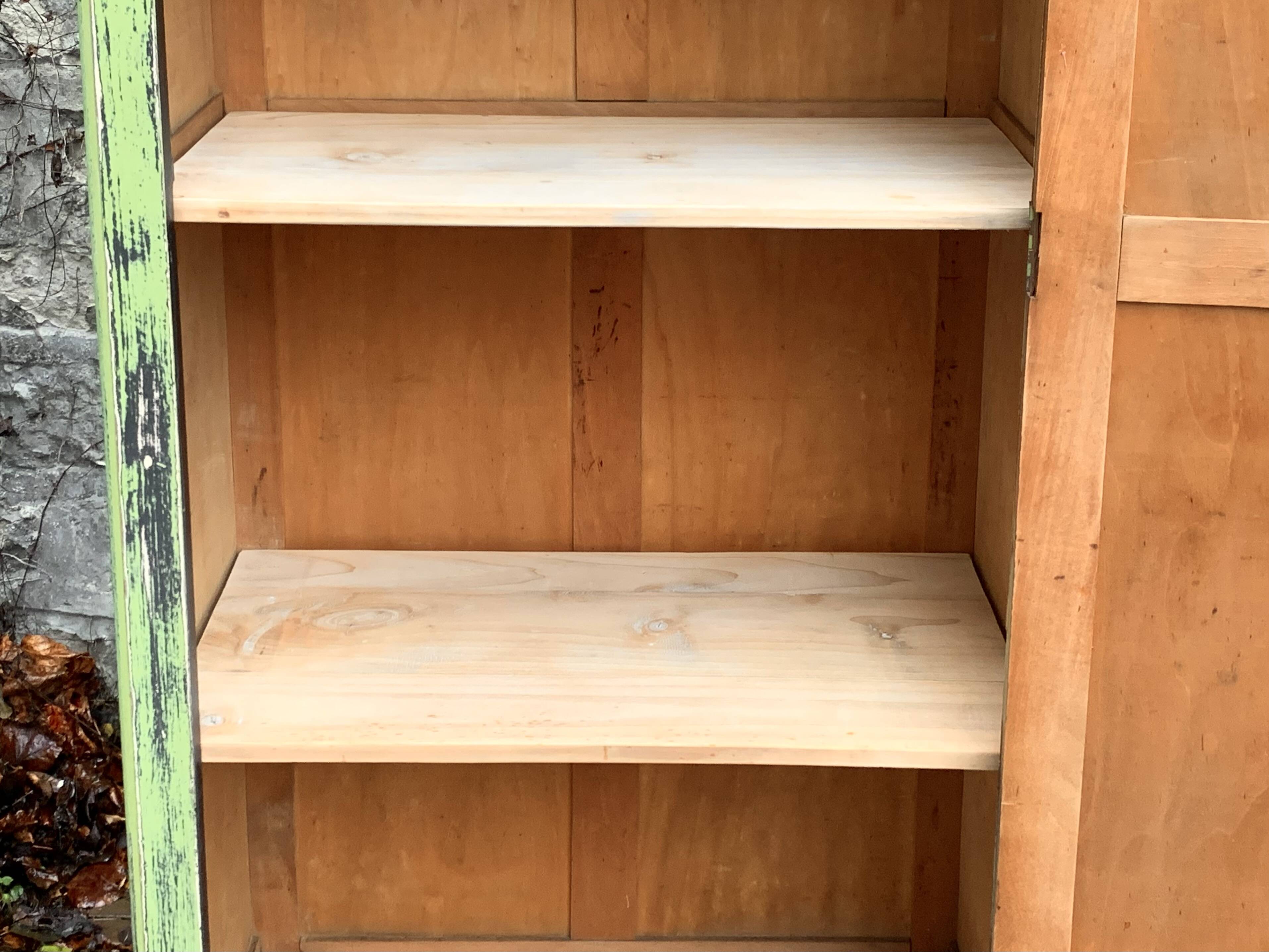 Antique Parisian bonnet wardrobe with khaki patina