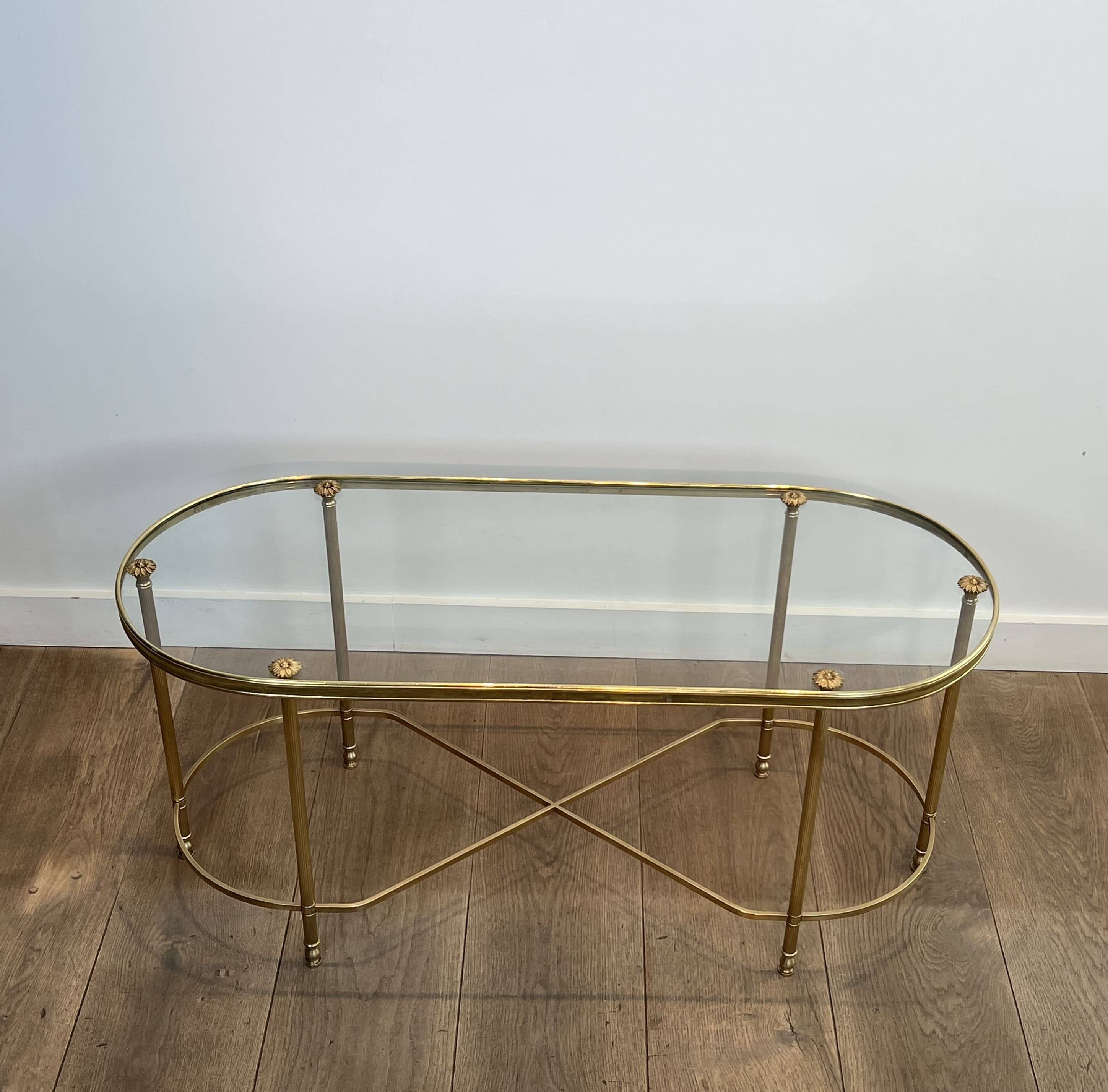 Oblong Coffee Table in Brass and Glass, by Maison Baguès, 1960s.