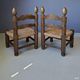 Ensemble de 2 chaises basses avec assise en paille, années 1950.