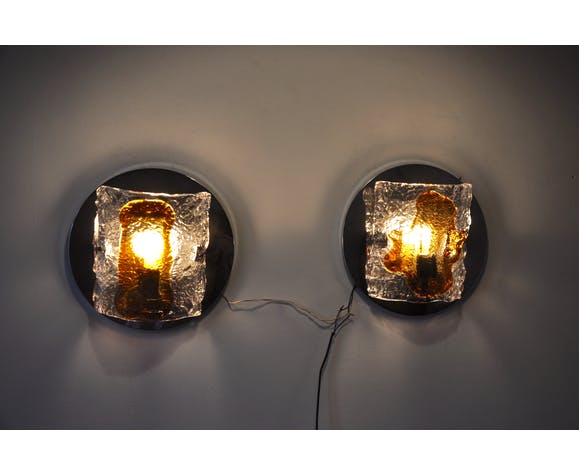 Pair of sconces Mazzega bicolor murano glass 1970