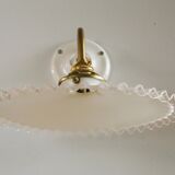 Wall light in white opaline glass, with ceramic and brass support