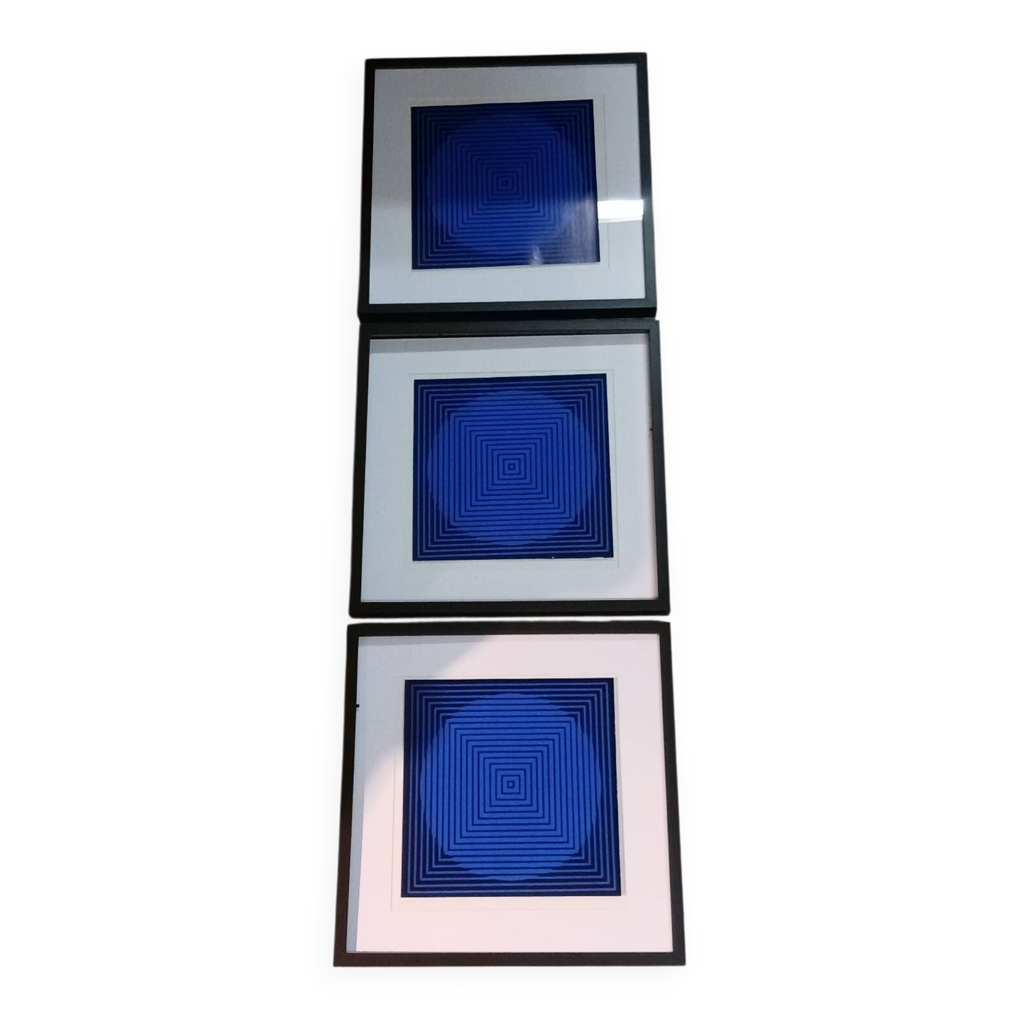 Optical Art Triptych - 3 Vintage Paintings - Victor Vasarely - Frames