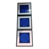 Optical Art Triptych - 3 Vintage Paintings - Victor Vasarely - Frames
