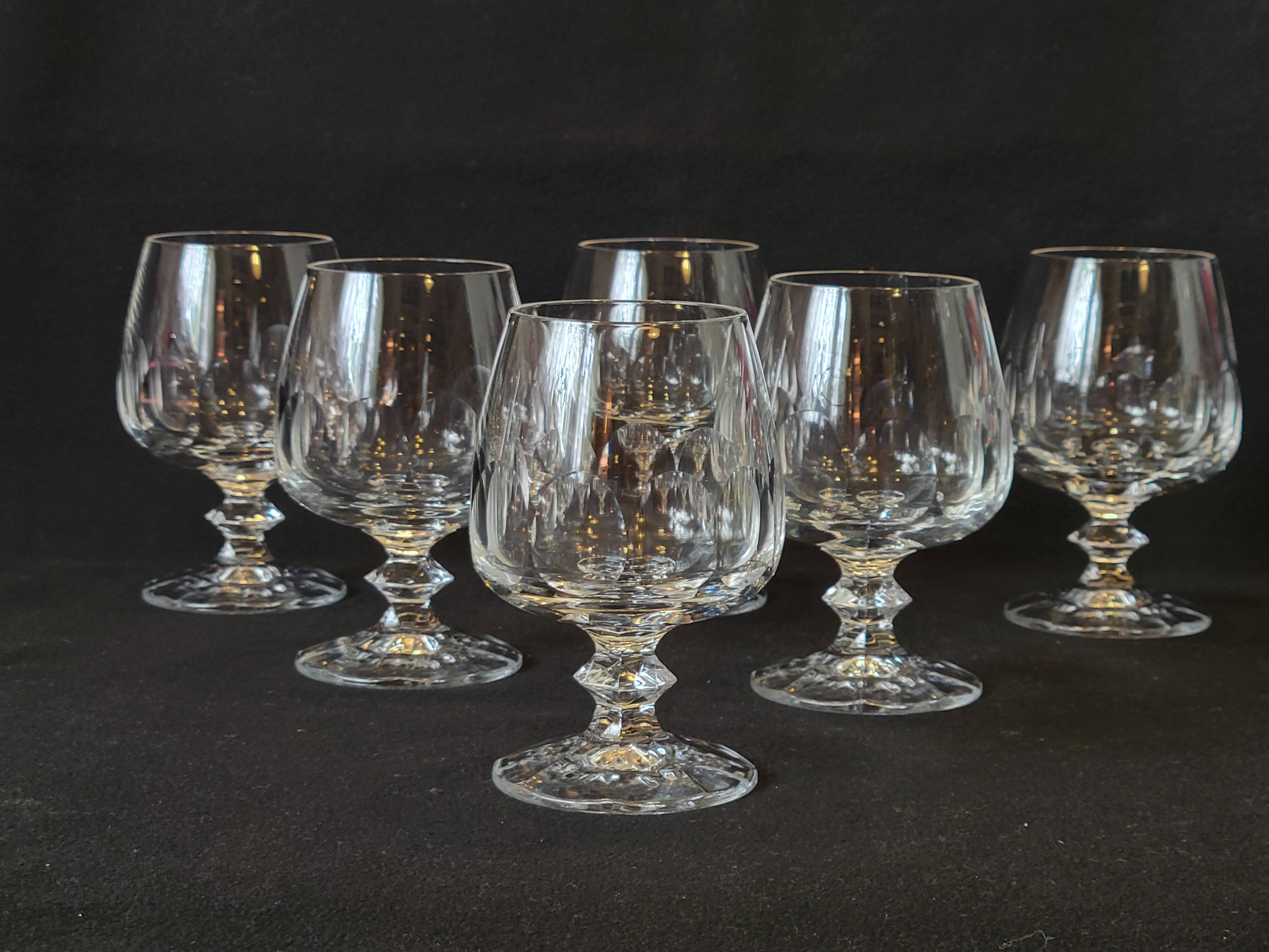6 cognac glasses in flat cut crystal