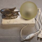 Art Deco metal bedside lamp (silver bronze?), marble base and glass