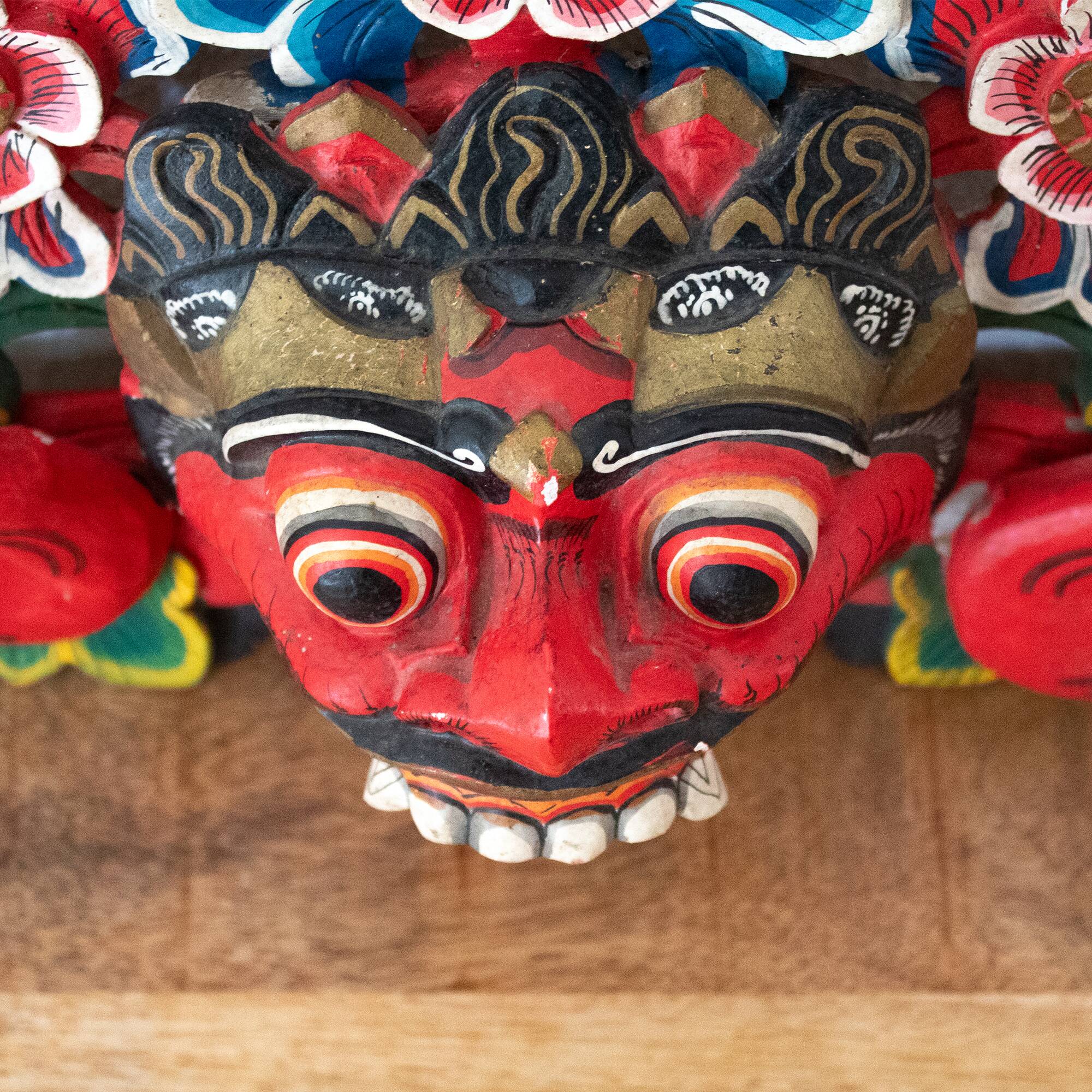 Hand Carved Balinese Boma Mask: Indonesian Hindu Entrance Wall Decor