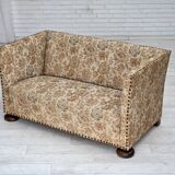 Canapé 2 places danois des années 1950, tissu en beige/marron, bois de chêne.