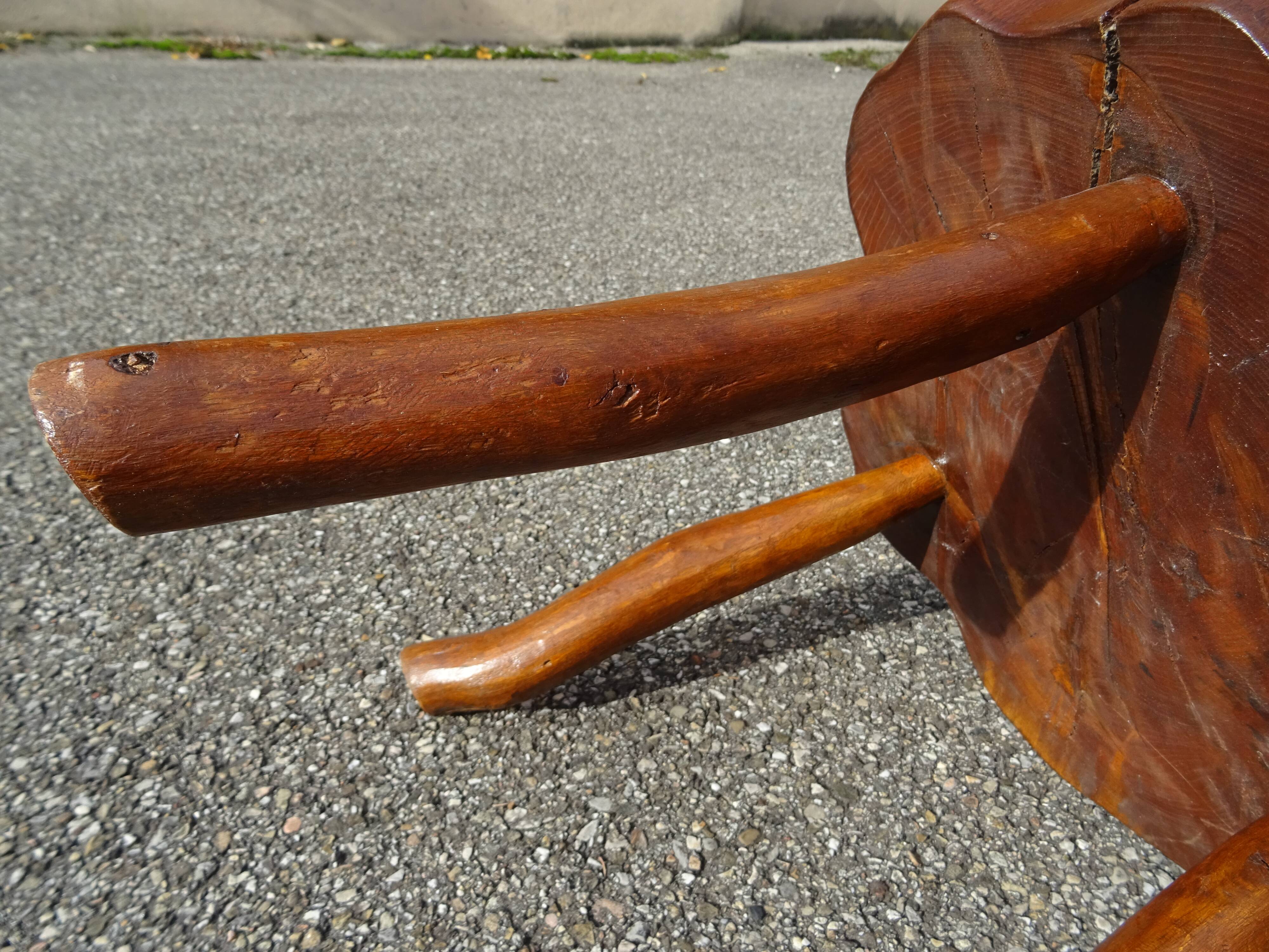Brutalist style coffee table in vintage solid wood