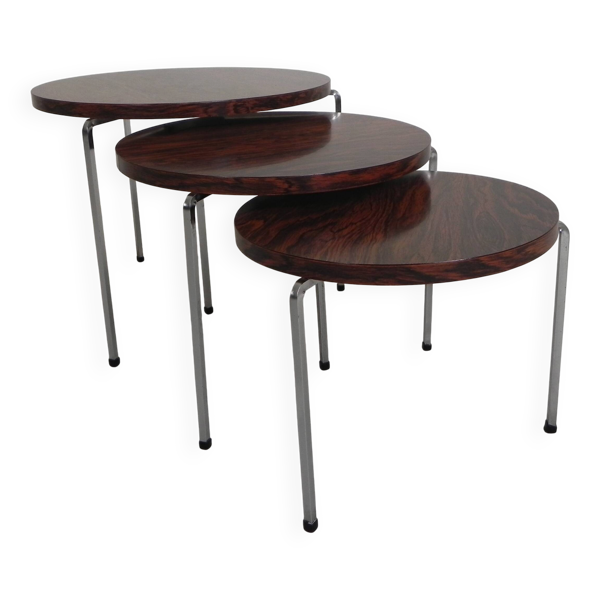 Ensemble de 3 tables d'appoint, tables gigognes Vaza Roden, années 1960