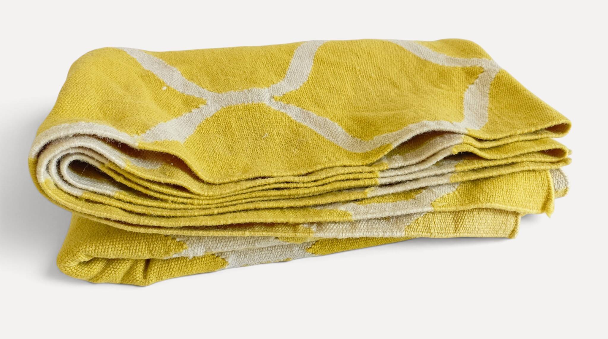 Vintage Moroccan Hand Loomed Yellow and Ivory Wool Rug, Late 20th Century