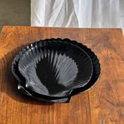 Pair of vintage black glass shell dishes D32 and D26
