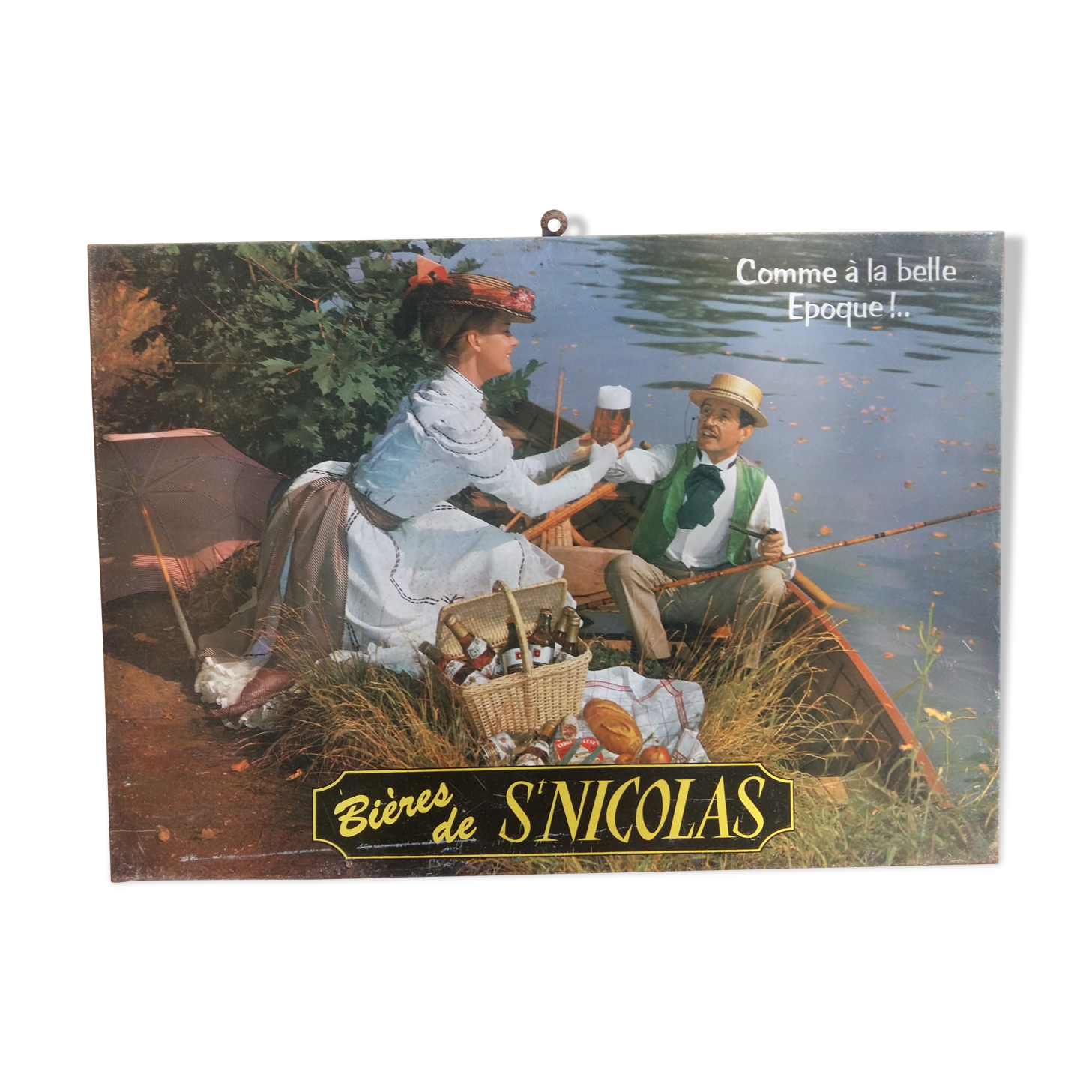 Old plate in sheet metal "St. Nicholas Beers" 24x34cm