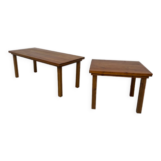 Duo of modernist pine tables, 70s