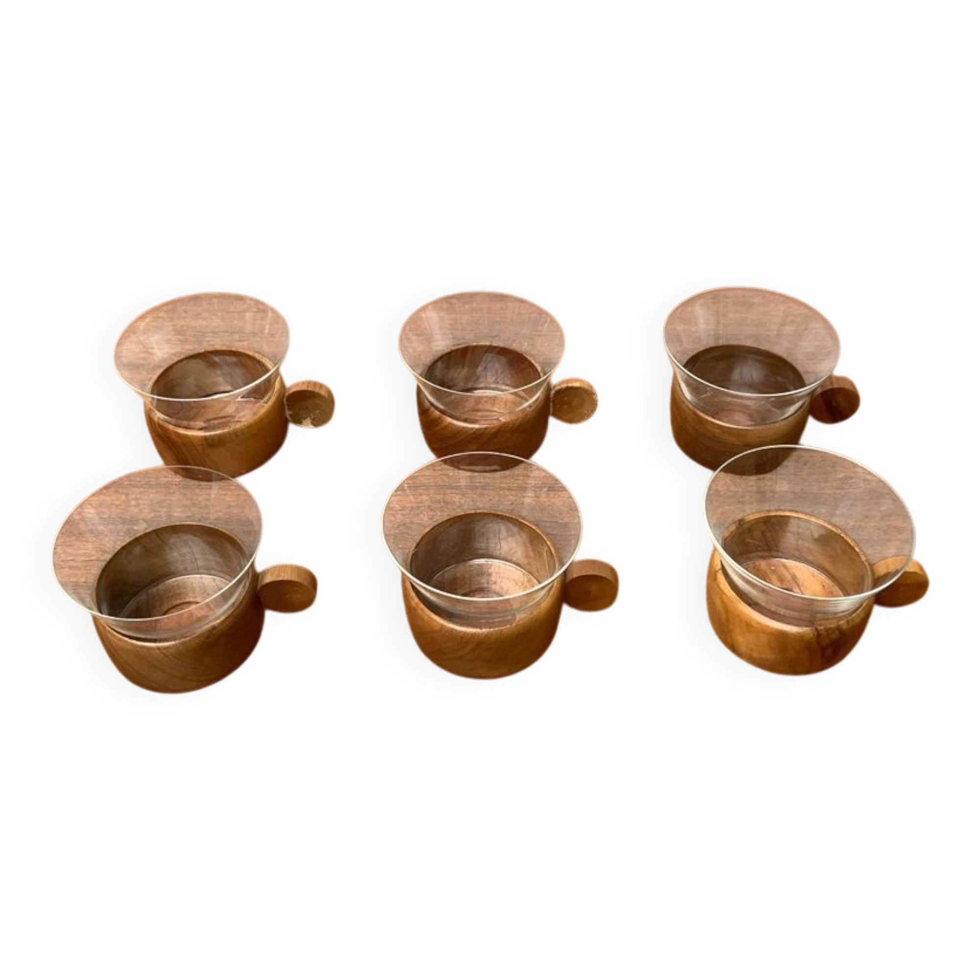 Mid-century wooden tea glasses, 1960s, set of 5