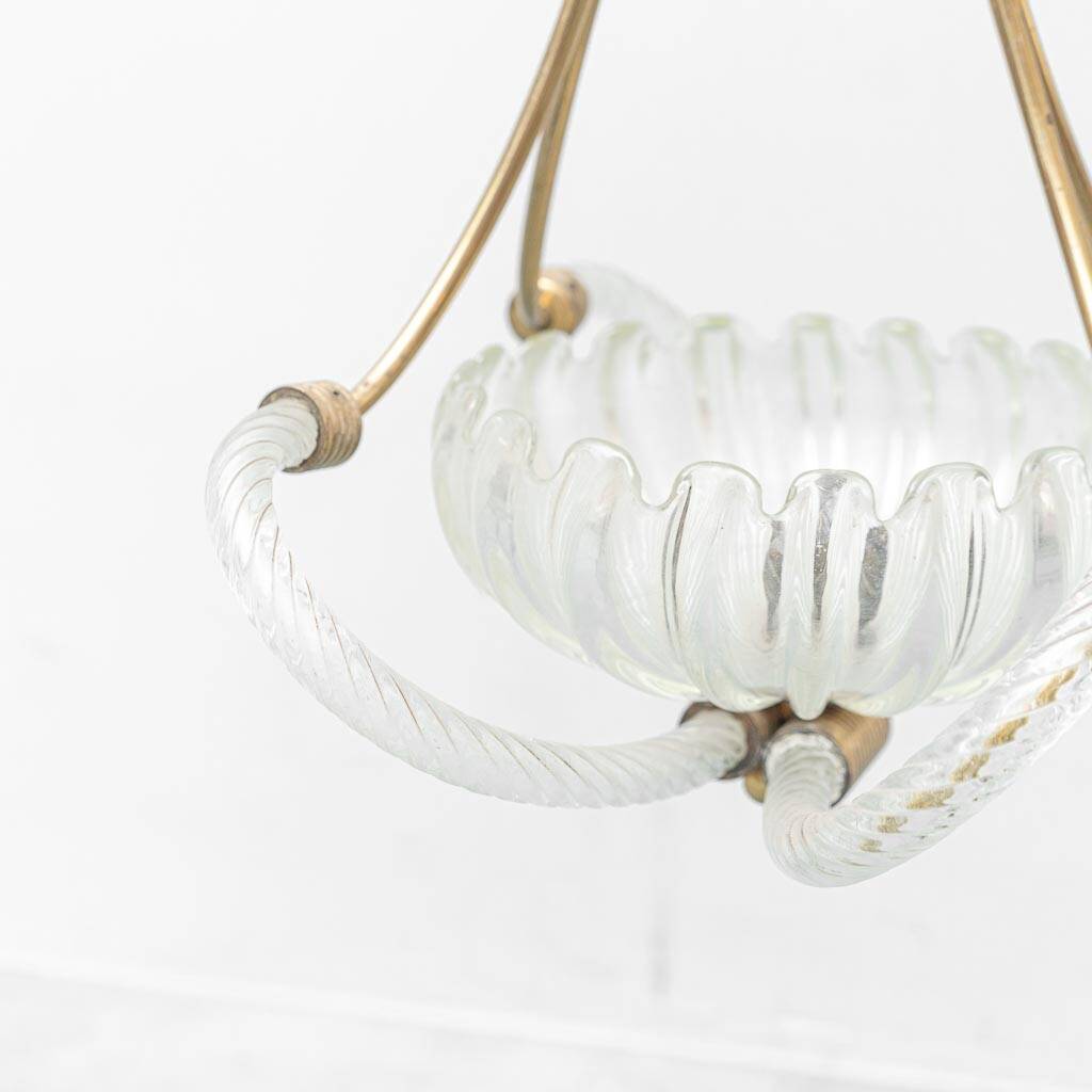 Vintage Barovier & Toso chandelier in transparent glass and brass, elegant 1940s design