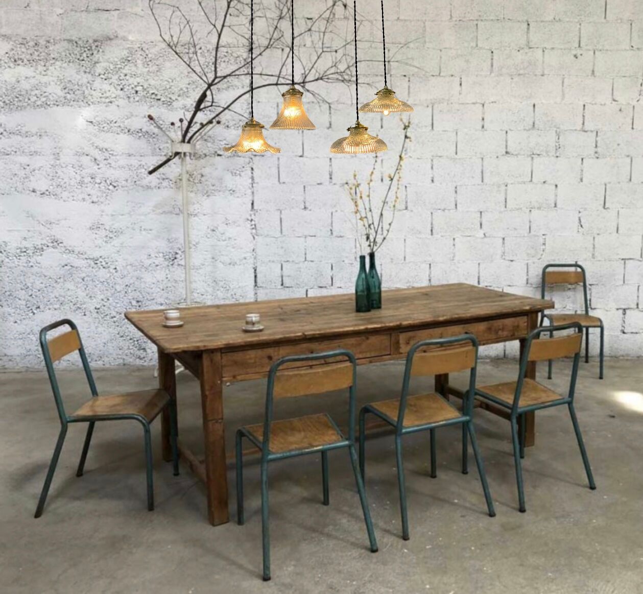 Duo lamps Holophane floral style