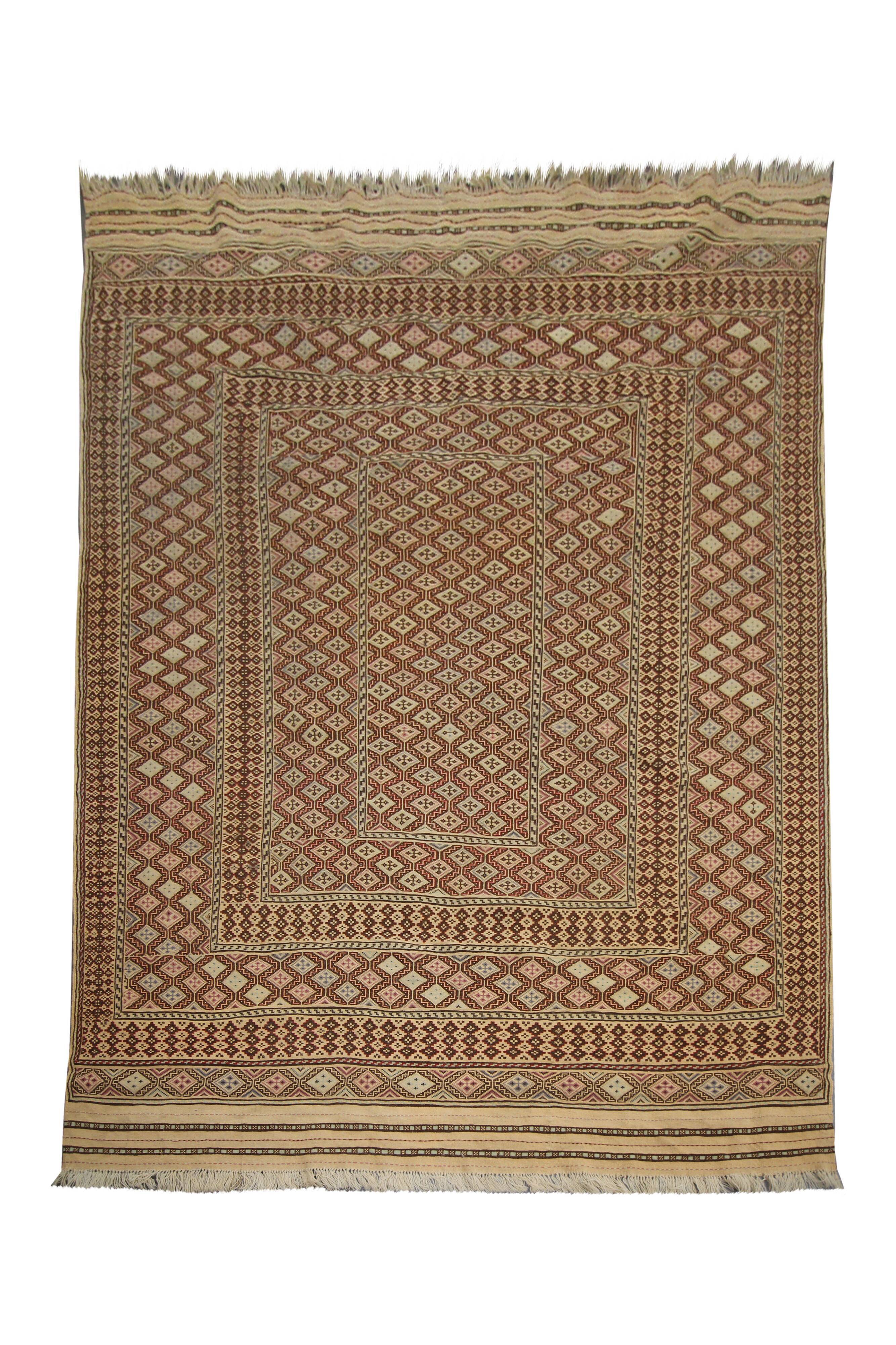 Antique afghan soumakh rug handmade oriental wool flat woven rug- 190x300cm