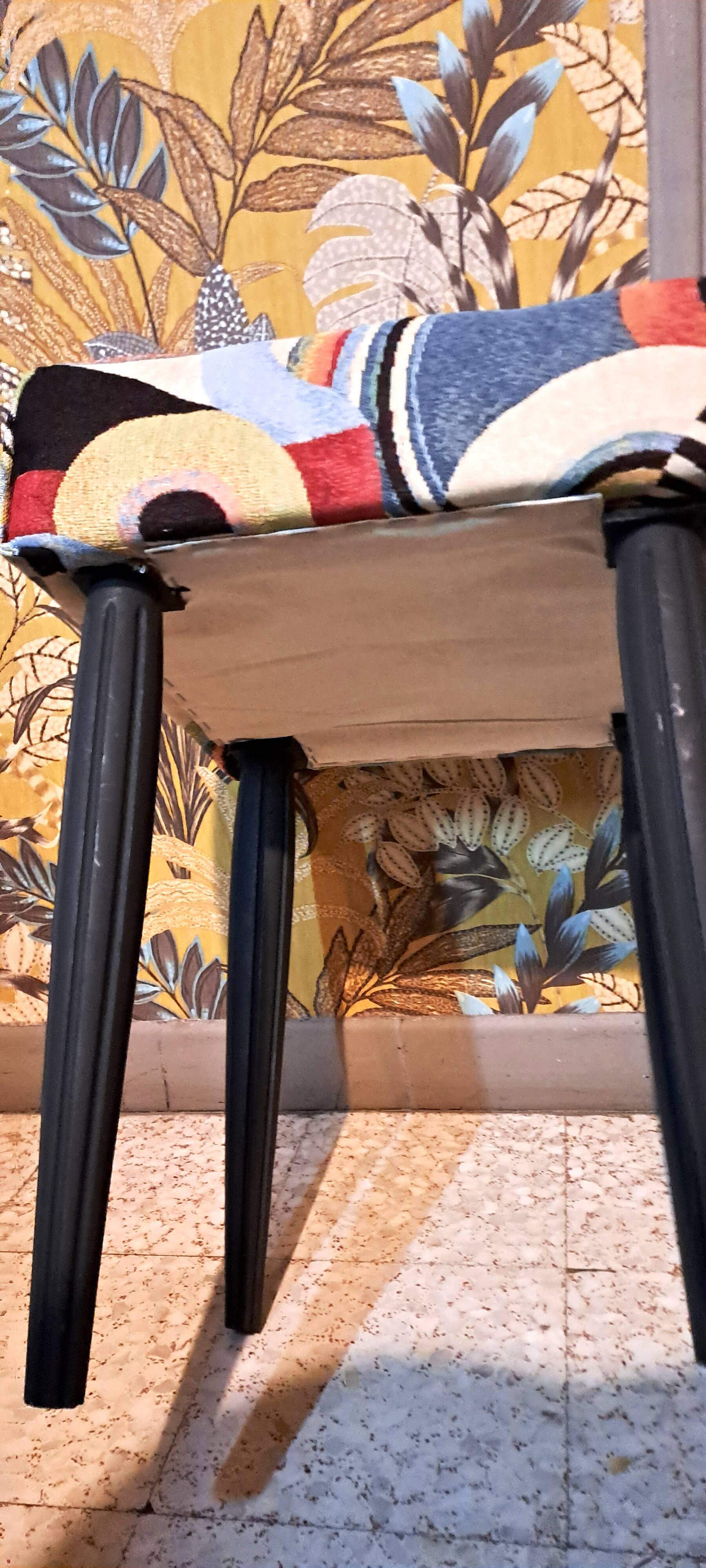 Wooden stool, upholstery restoration, 20th century, occasional furniture