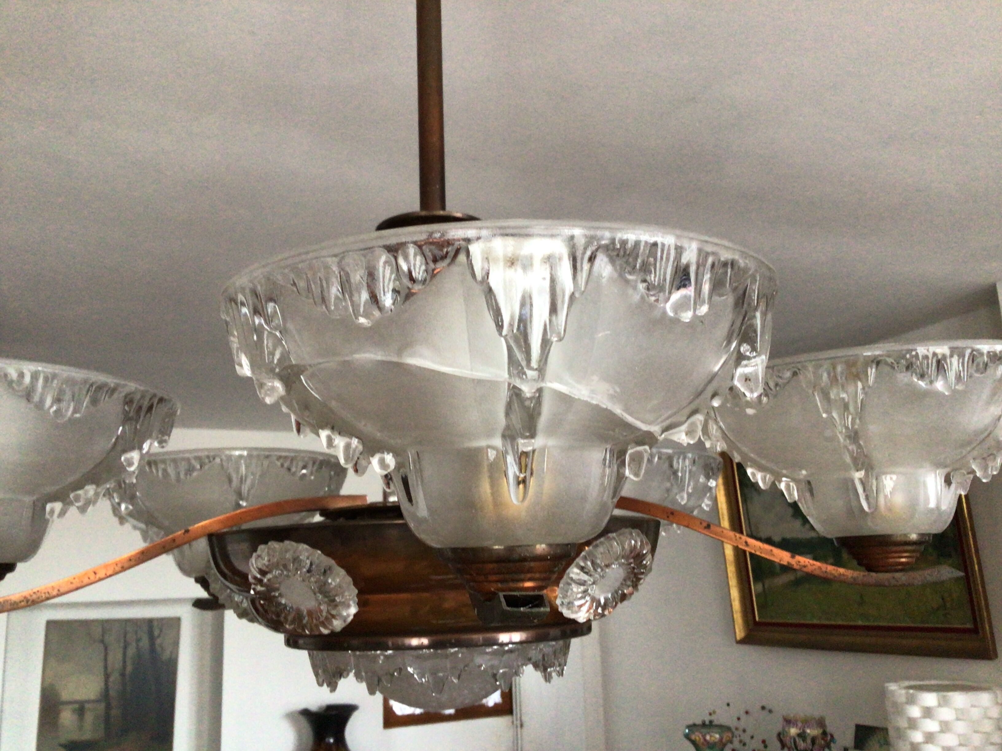 Copper chandelier and Art Deco glass paste Ezan