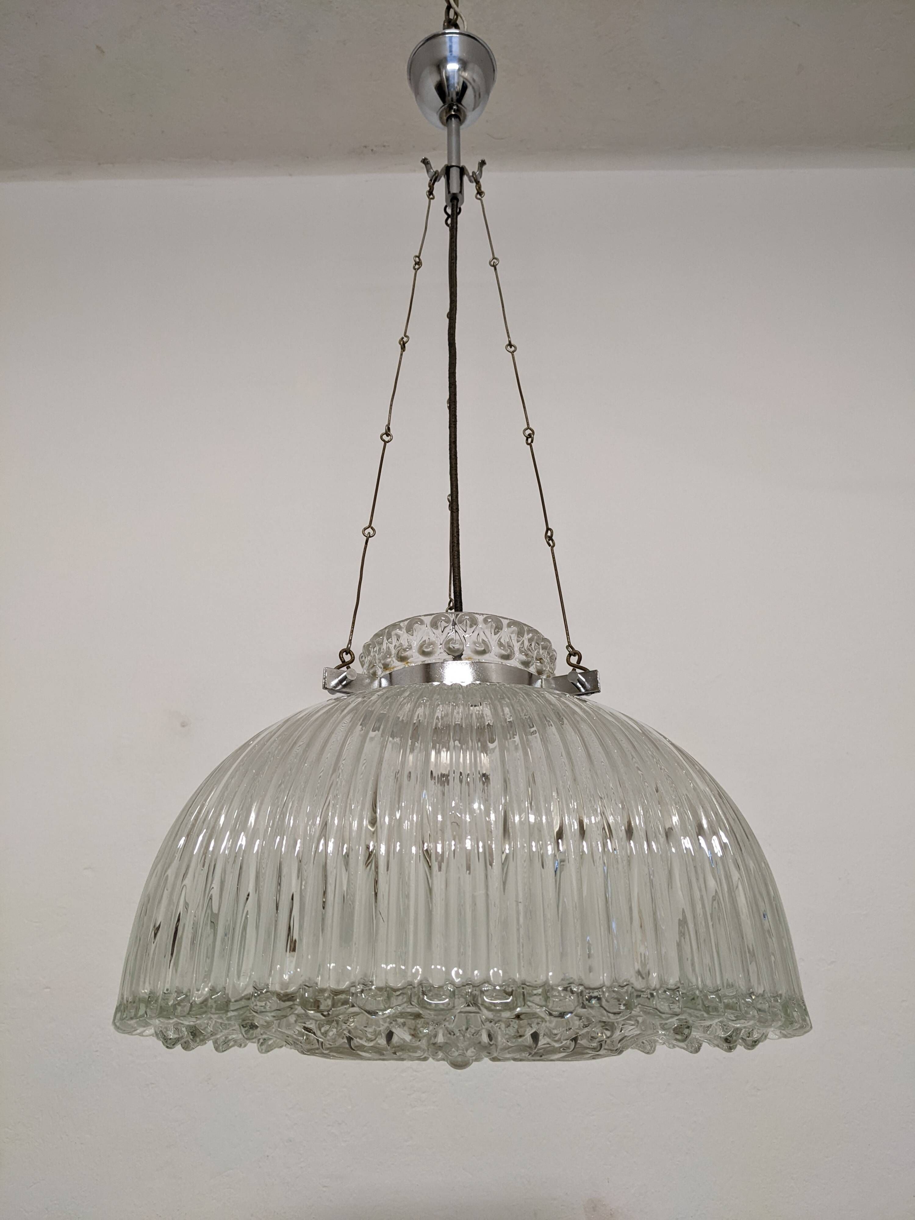 Italian XL dome pendant light in blown glass, 60s-70s