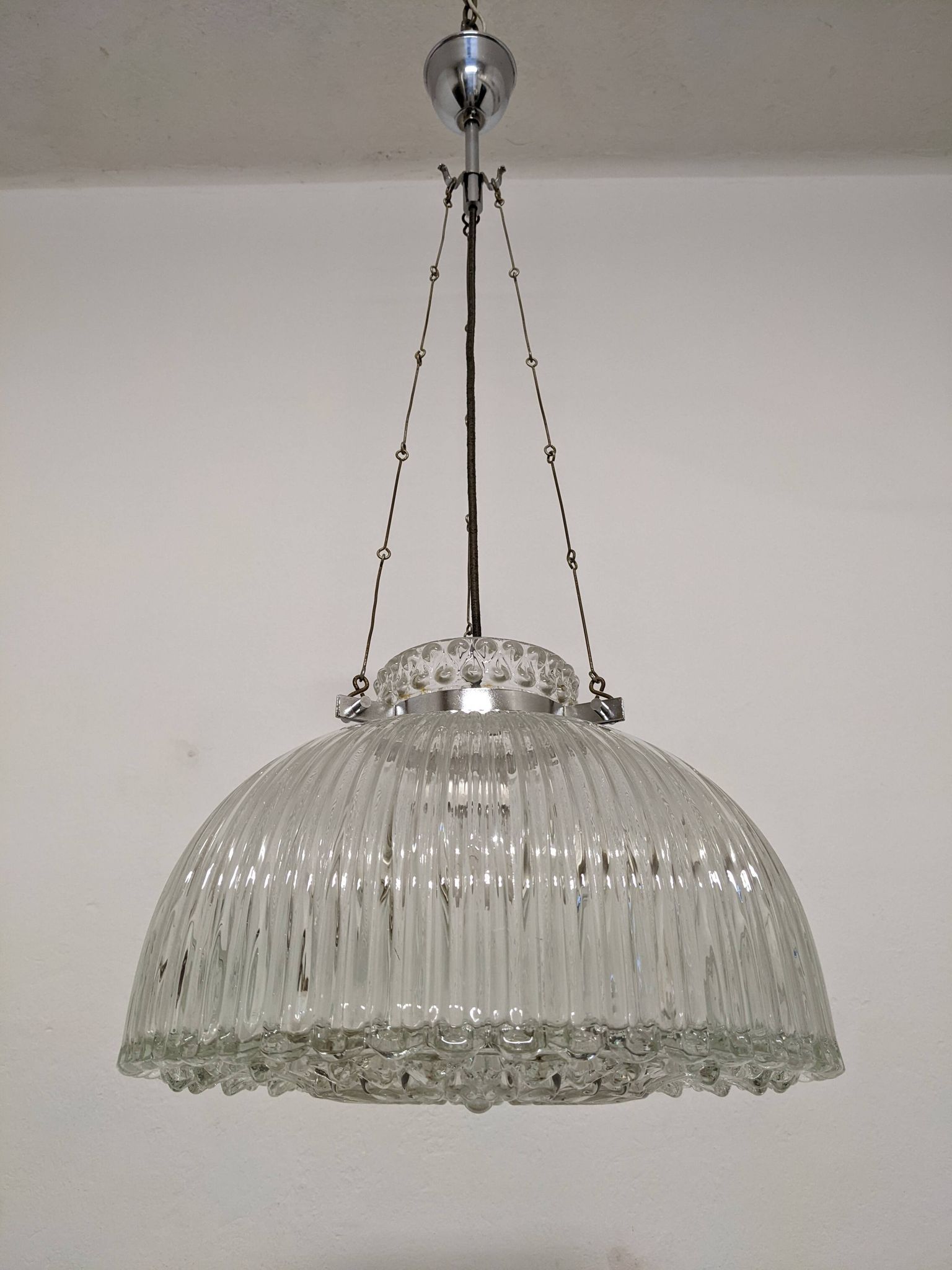 Italian XL dome pendant light in blown glass, 60s-70s