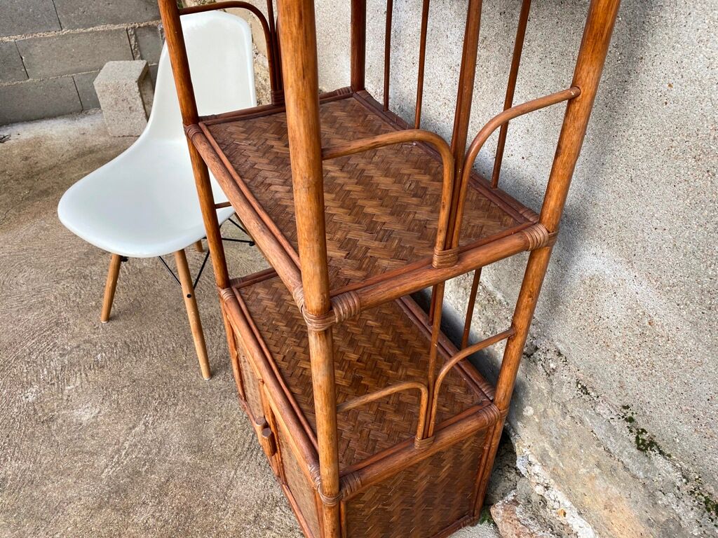 Vintage 70s rattan library