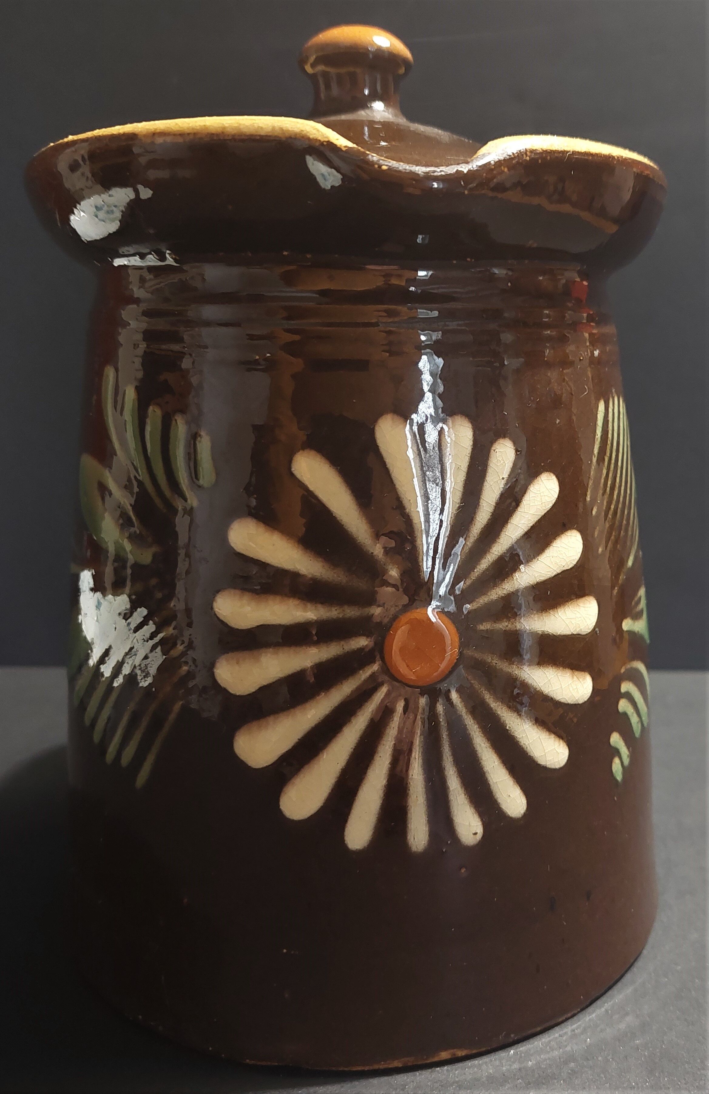 Pitcher covered glazed terracotta alsace Soufflenheim XXth