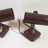 Pair of 70s dark brown adjustable wall lights