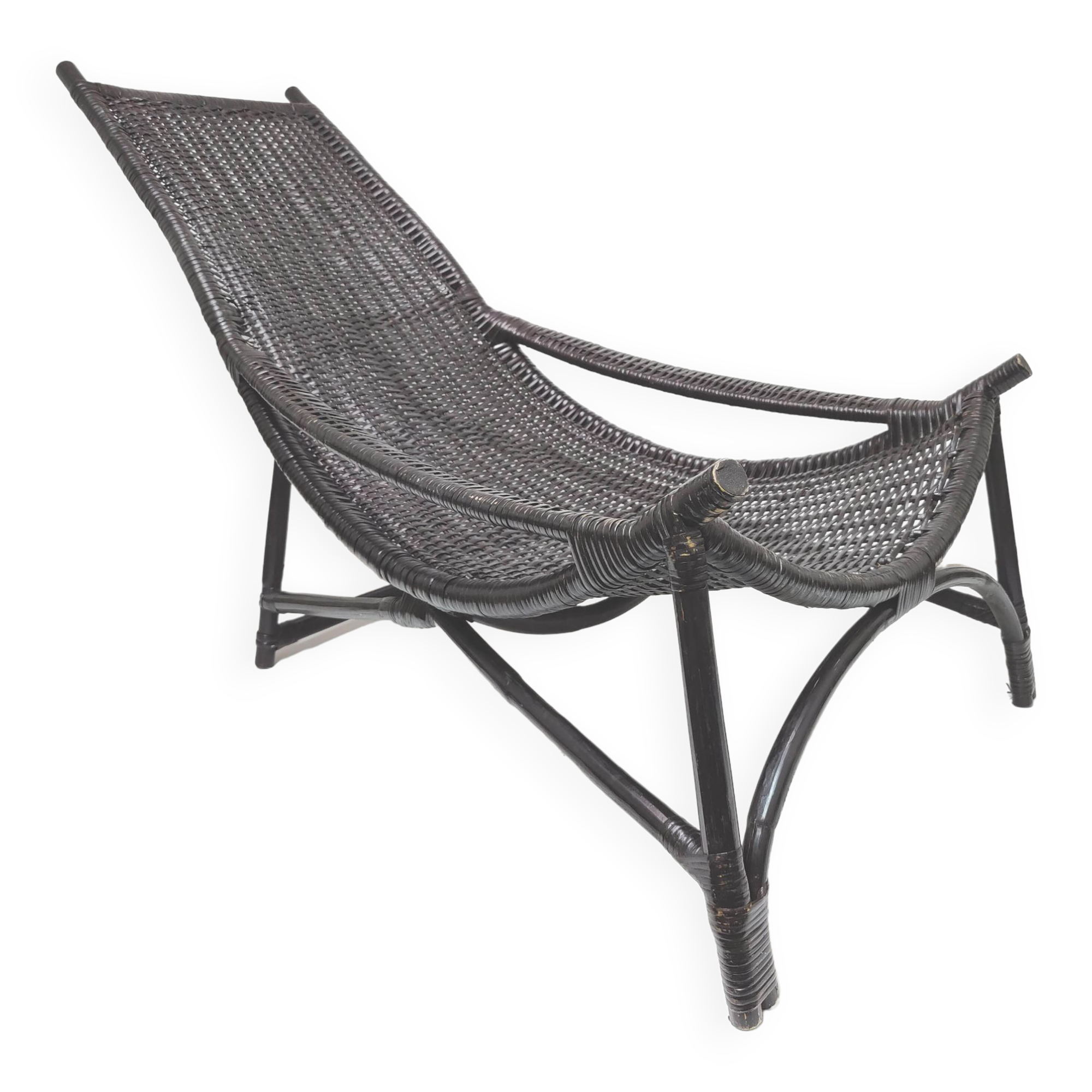 Black rattan chaise longue deckchair armchair