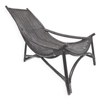 Fauteuil chaise longue transat rotin noir